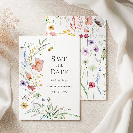 Invitation Boho Watercolor Fleurs sauvages Enregistrer La Car