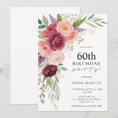 Invitation Boho Watercolor Floral 60e fête d'anniversaire (Devant / Derrière)