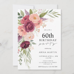 Invitation Boho Watercolor Floral 60e fête d'anniversaire