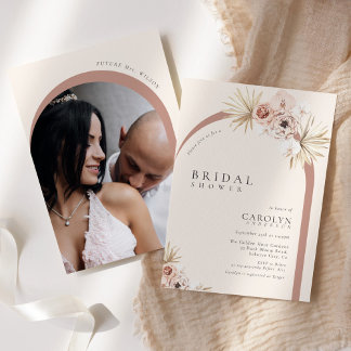 Invitation Boho Watercolor Floral Arched Photo Bridal Shower