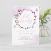 Invitation Boho Watercolor Floral Butterfly Girl Baby shower (Debout devant)