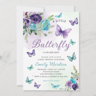 Invitation Boho Watercolor Floral Girl Baby shower papillon