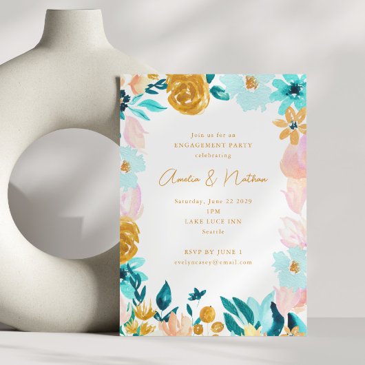 Invitation Boho Watercolor Floral Modern Engagement Party