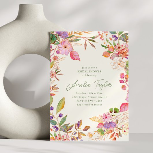 Invitation Boho Watercolor Floral Wildflower Bridal Shower