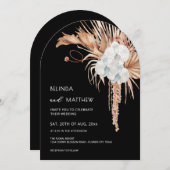 Invitation Boho Watercolor Flowers Black (Devant / Derrière)