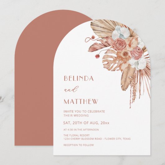 Invitation Boho Watercolor Flowers Casual Wedding (Devant / Derrière)