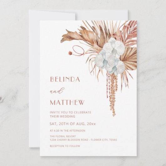 Invitation Boho Watercolor Flowers Modern  (Devant)