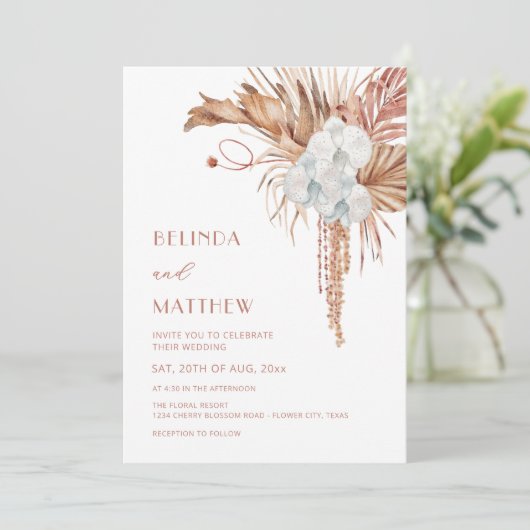 Invitation Boho Watercolor Flowers Modern  (Debout devant)