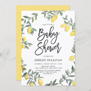 Invitation Boho Watercolor Lemon Wreath Baby shower