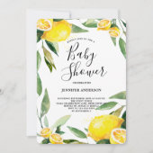 Invitation Boho Watercolor Lemon Wreath Baby shower (Devant)