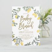 Invitation Boho Watercolor Lemon Wreath Gold Baby Brunch (Debout devant)