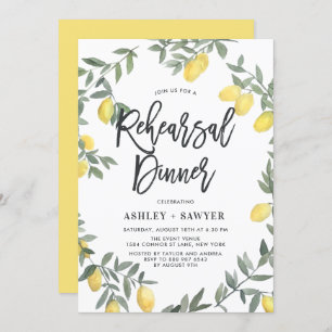 Invitation Boho Watercolor Lemon Wreath Rehersal Dîner