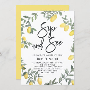 Invitation Boho Watercolor Lemon Wreath Sip et voir