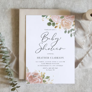 Invitation Boho Watercolor Mauve Baby shower de fleurs de pêc
