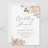 Invitation Boho Watercolor Mauve Peach Flowers Wedding shower (Devant)