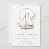 Invitation Boho Watercolor Palm Voilier Fiançailles marin (Devant)
