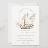 Invitation Boho Watercolor Palm Voilier Mariage marin (Devant)