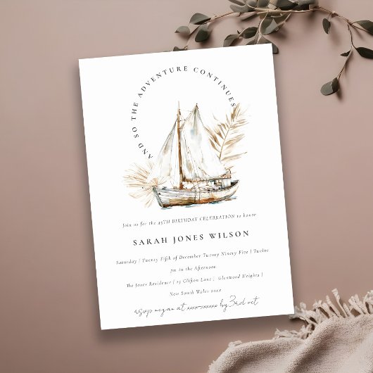 Invitation Boho Watercolor Palm Voilier Seasboat Anniversaire