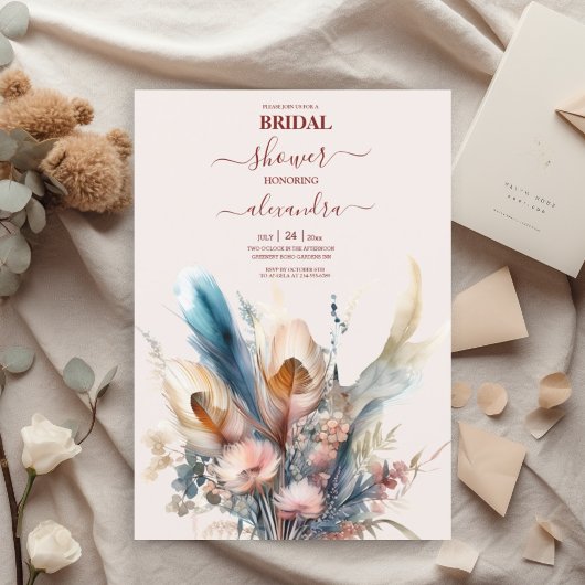 Invitation Boho Watercolor Pampas Grass Bride