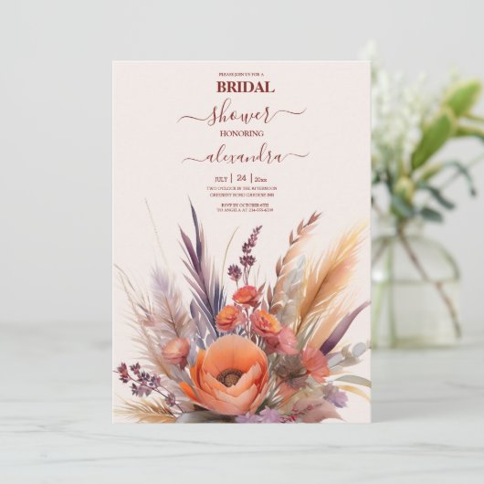 Invitation Boho Watercolor Pampas Grass Bride (Debout devant)