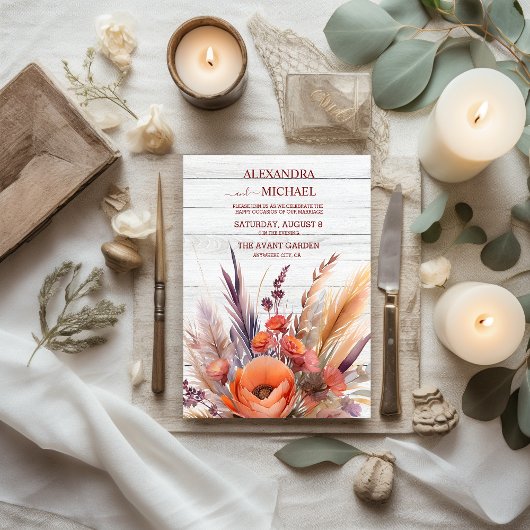 Invitation Boho Watercolor Pampas Grass Mariage