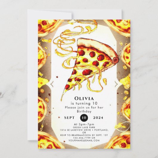 Invitation Boho Watercolor Pizza Anniversaire (Devant)