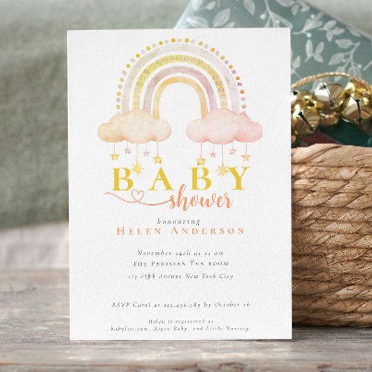 Invitation Boho Watercolor Rainbow Baby Girl Douche