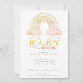 Invitation Boho Watercolor Rainbow Baby Girl Douche (Devant)