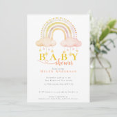 Invitation Boho Watercolor Rainbow Baby Girl Douche (Debout devant)