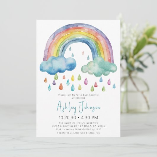 Invitation Boho Watercolor Rainbow Baby shower (Debout devant)
