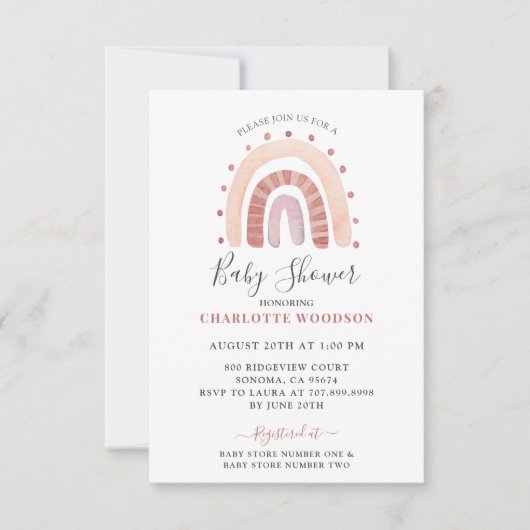 Invitation Boho Watercolor Rainbow Baby shower (Devant)