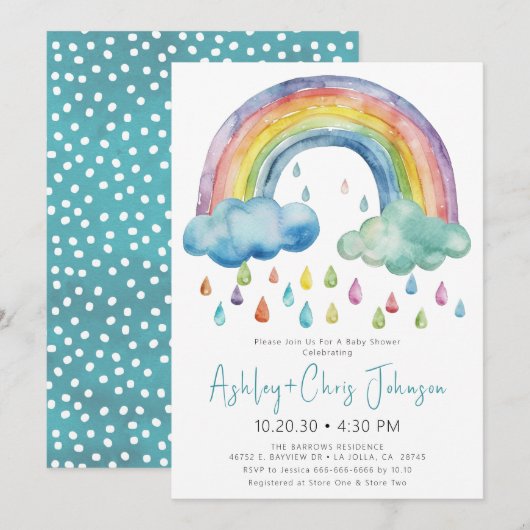 Invitation Boho Watercolor Rainbow Baby shower (Devant / Derrière)
