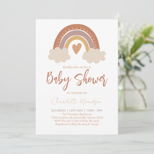 Invitation Boho Watercolor Rainbow Baby Shower (Debout devant)