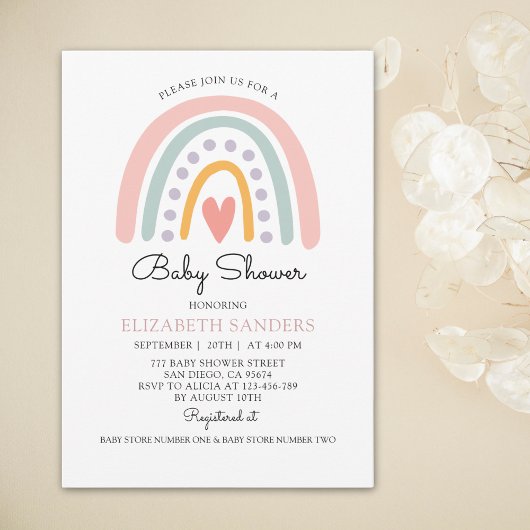 Invitation Boho Watercolor Rainbow Baby Shower Girl