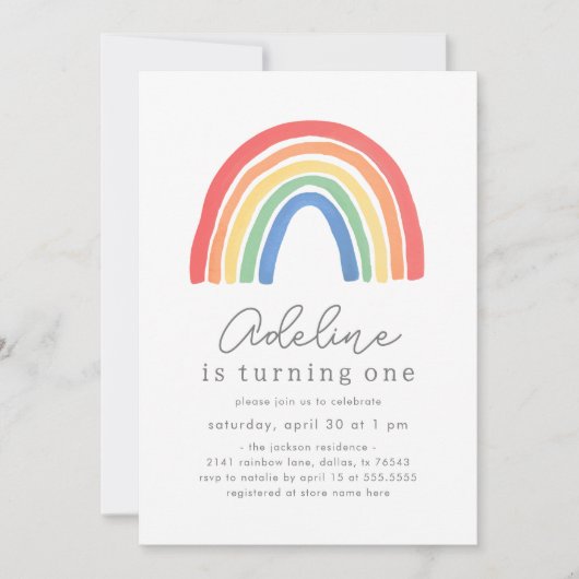 Invitation Boho Watercolor Rainbow Birday (Devant)
