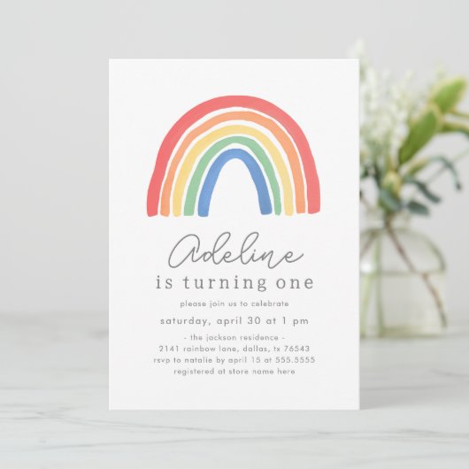 Invitation Boho Watercolor Rainbow Birday (Debout devant)