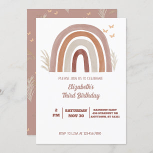 Invitation Boho Watercolor Rainbow Birday   Pampas Grasse