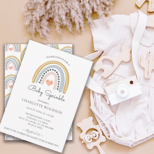 Invitation Boho Watercolor Rainbow Girl Baby Sprinkl