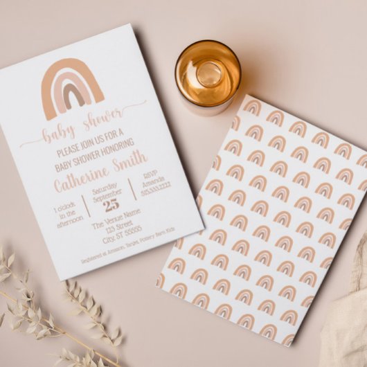 Invitation Boho Watercolor Rainbow Terracotta Baby shower