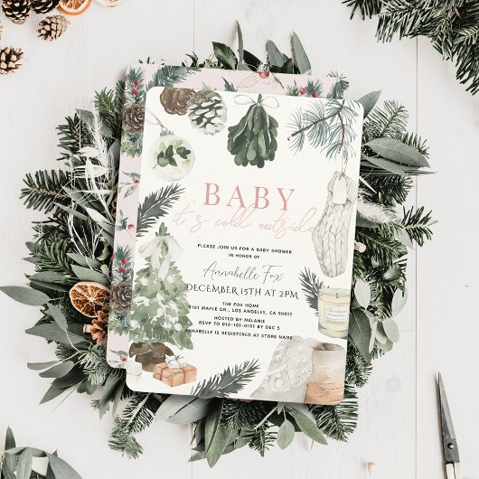 Invitation Boho Watercolor Rose Holiday Girl Baby shower