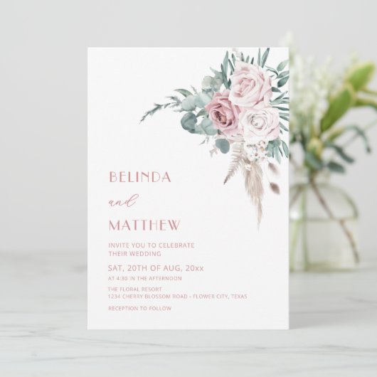 Invitation Boho Watercolor Roses Modern (Debout devant)