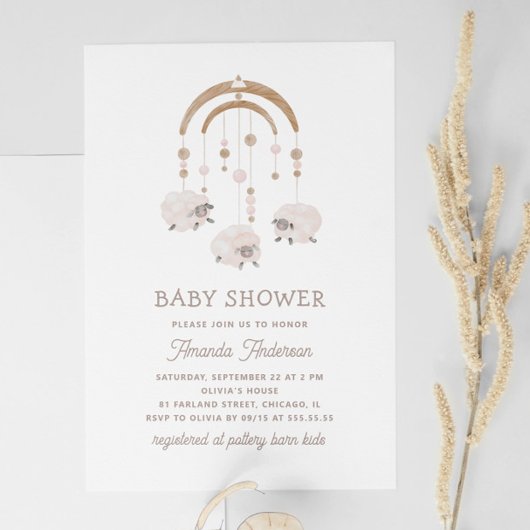 Invitation Boho Watercolor Sheep Mobile | Baby shower neutre