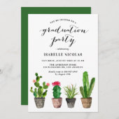 Invitation Boho Watercolor Succulents Graduation Party (Devant / Derrière)