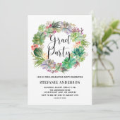 Invitation Boho Watercolor Succulents Wreath Graduation Party (Debout devant)