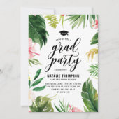 Invitation Boho Watercolor Tropical Floral Frame Graduation (Devant)