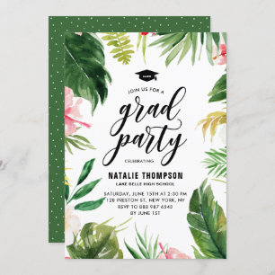 Invitation Boho Watercolor Tropical Floral Frame Graduation