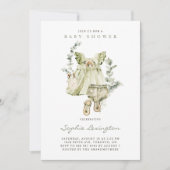Invitation Boho Watercolor Vert Robe Baby shower Eucalyptus (Devant)