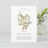 Invitation Boho Watercolor Vert Robe Baby shower Eucalyptus (Debout devant)