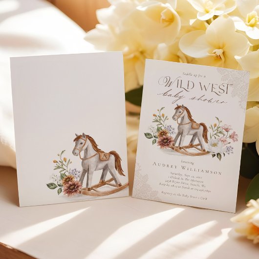 Invitation Boho Watercolor Western Rocse Horse Baby shower