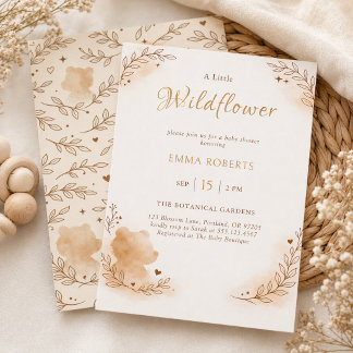 Invitation Boho Watercolor Woodland Bear Wildflower